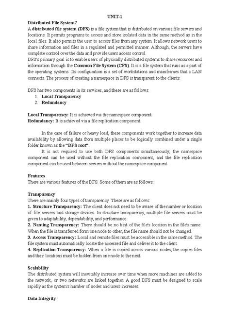 Unit 1 - big data analytic notes - UNIT- Distributed File System? A ...
