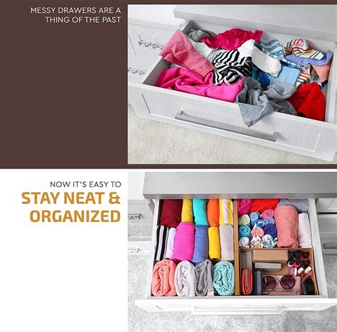Adjustable Bamboo Drawer Dividers Organizers - 4 Pack Large Expandable ...