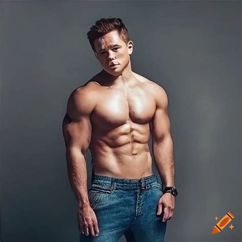 British actor Taron Egerton with a toned body and jeans on Craiyon