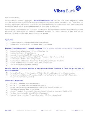 Fillable Online Construction Loan Application Package - Vibra Bank Fax ...