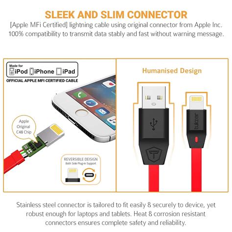 Tukzer Apple Mfi Certified 8 Pin 2.4Ampere Fast Charge Lightning Cable ...