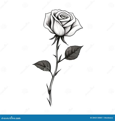Minimalistic White Rose Drawing with Stylized Black Leaves Stock Illustration - Illustration of ...