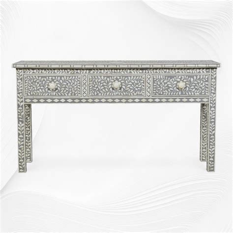 Bone Inlay Floral 3 Drawer Console Edge Grey – Luxury Handicrafts