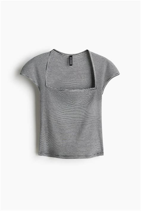 Square-neck ribbed top - Black/Striped - Ladies | H&M IN