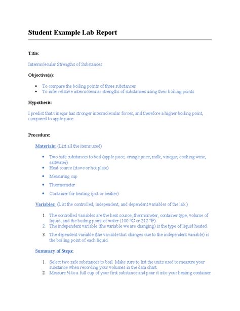 Image result for Chemistry Lab Report Example University