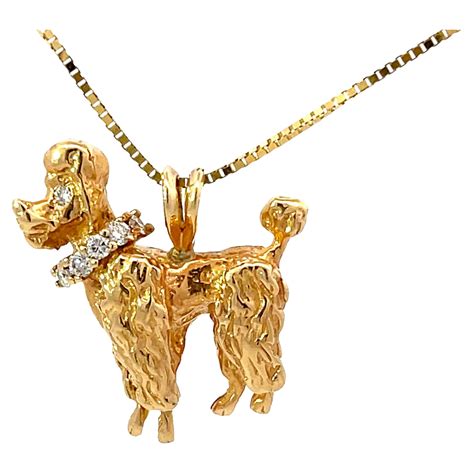 14K Solid Gold Poodle Diamond Dog Necklace For Sale at 1stDibs | poodle ...