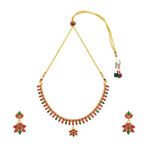 Teejh Yashasvi Red and Green Ruby Gold Necklace Set