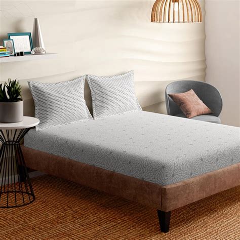 Buy PORTICO Charlotte Grey Printed Cotton Super King Size Bedsheet Set ...