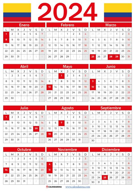 calendario 2024 colombia con festivos pdf | Calendario con festivos ...