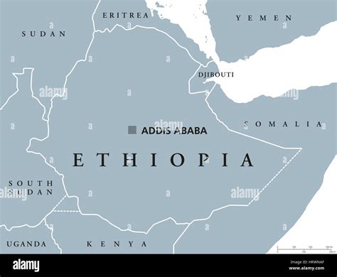 Ethiopia political map with capital Addis Ababa and borders. Federal ...