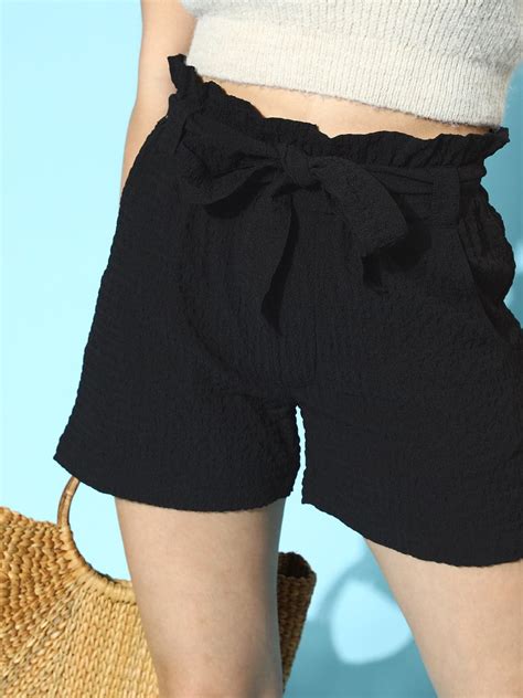 Buy Women Black PaperBag Waist Belted Shorts Online at Sassafras