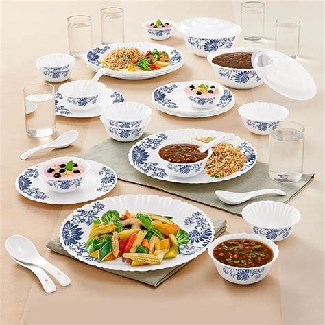 Larah By Borosil Leona Silk Series Opalware Dinner Set with Glasses, 40 ...