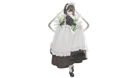 4K, Shii, drawing, lifting dress, white background, maid outfit ...