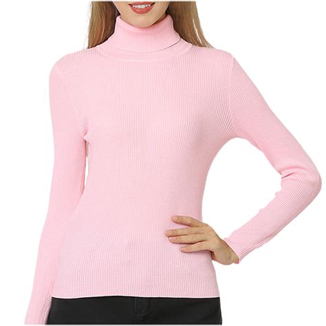 Fznquz Long Sleeve Womens Blouse Winter Pink Plain Shirt Pullover Mock ...