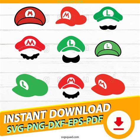 Super Mario Hats SVG PNG, Cricut, Luigi Hat Svg Bundle