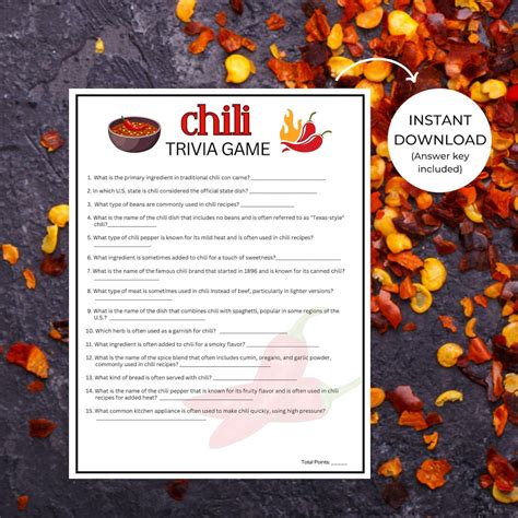 Printable Chili Trivia Game | Fun Quiz for Chili Cook-offs and ...