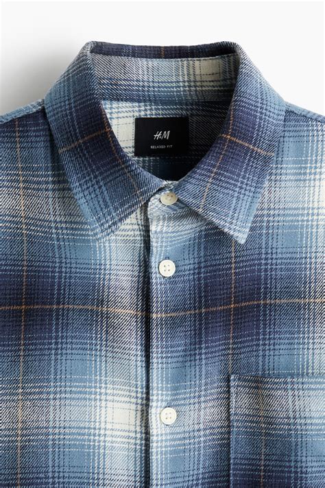 Men’s Blue/Checked Loose Fit Flannel shirt | H&M IN