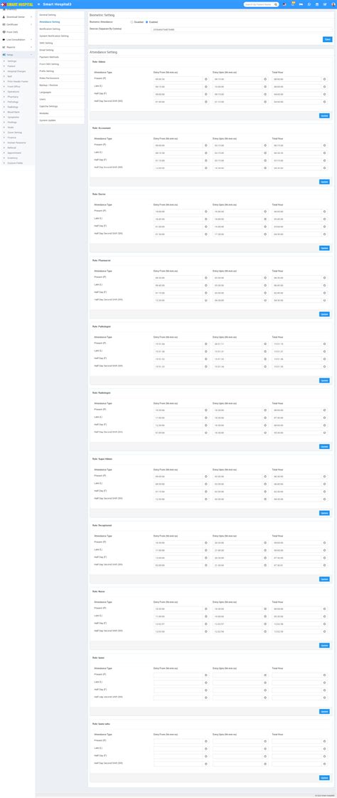 Attendance Setting - Smart Hospital : Hospital Management System by QDOCS