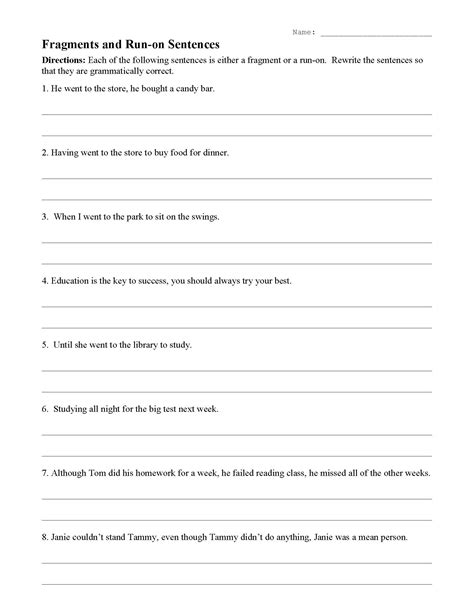 Run On Sentence Worksheet – Owhentheyanks.com