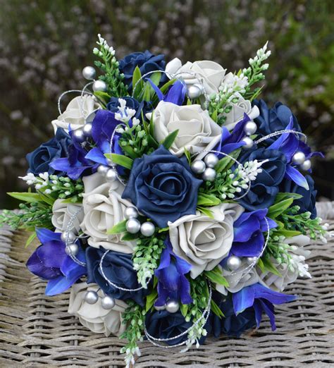 Special order bouquet for Tanya's winter wedding, navy blue and silver ...