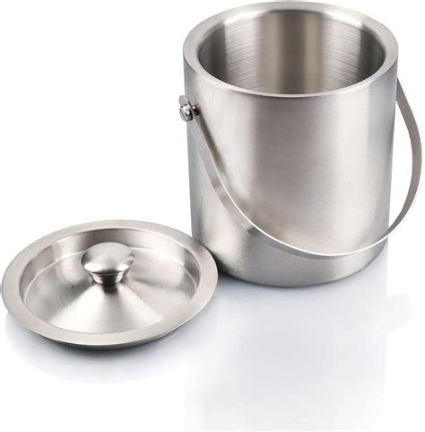 Stainless Steel Matt Finish Double Wall Ice Bucket with Lid, 1.5 Liter ...