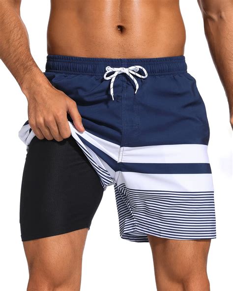SILKWORLD Quick Dry Mens Swim Trunks with Compression Liner Stretch ...