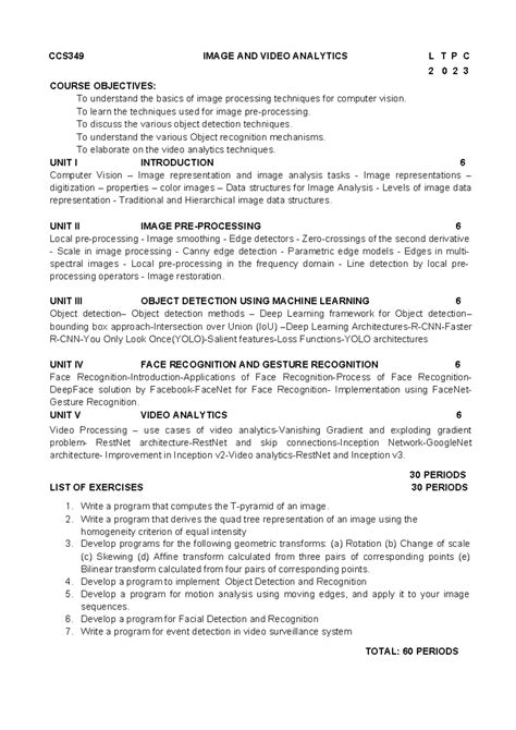Syllabus CCS 349 - sss - CCS 349 IMAGE AND VIDEO ANALYTICS L T P C 2 0 ...