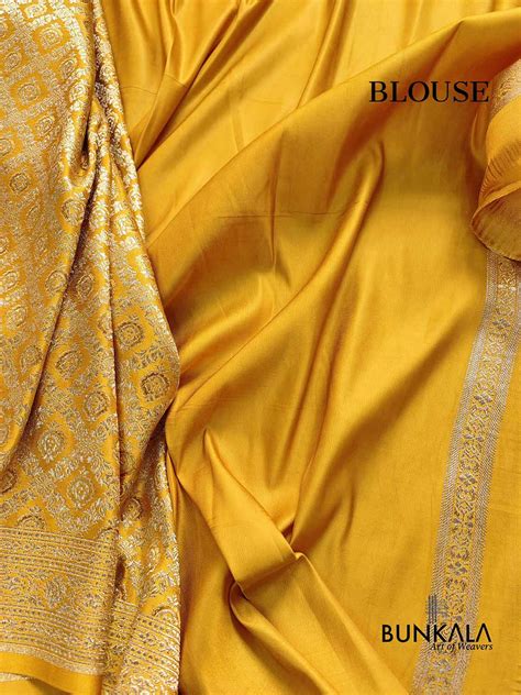 Shop Mustard Yellow Brocade Mashru Silk Gold Zari Banarasi Saree – BUNKALA
