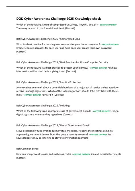 DOD Cyber Awareness Challenge 2025 Knowledge check - DOD - Stuvia US