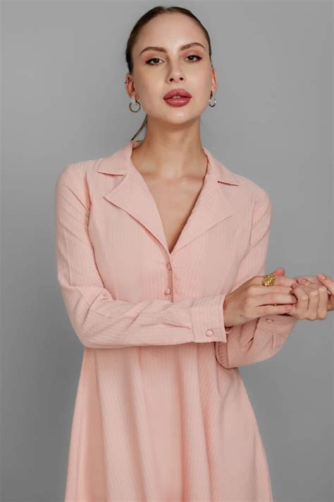 Shop Pink Lapel Collar Dress for Women Online