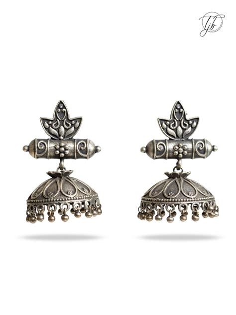 Buy Lotus Bloom Style German Silver Oxidised Jhumka Earrings – The Jewelbox