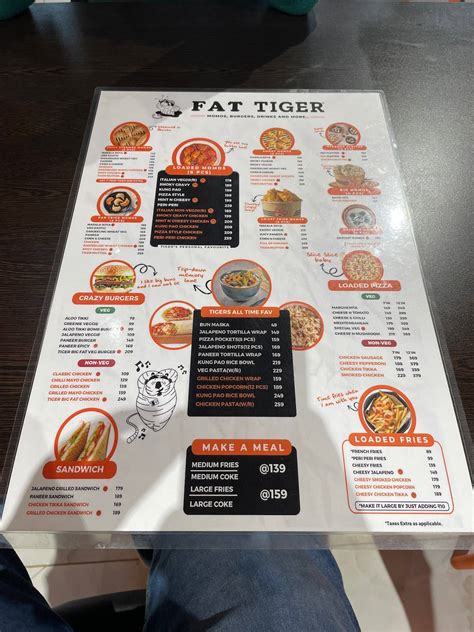 Menu at Fat Tiger, Raipur