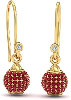KuberBox 18KT Yellow Gold Diamond Utsav Ruby Hook Earrings for Women ...