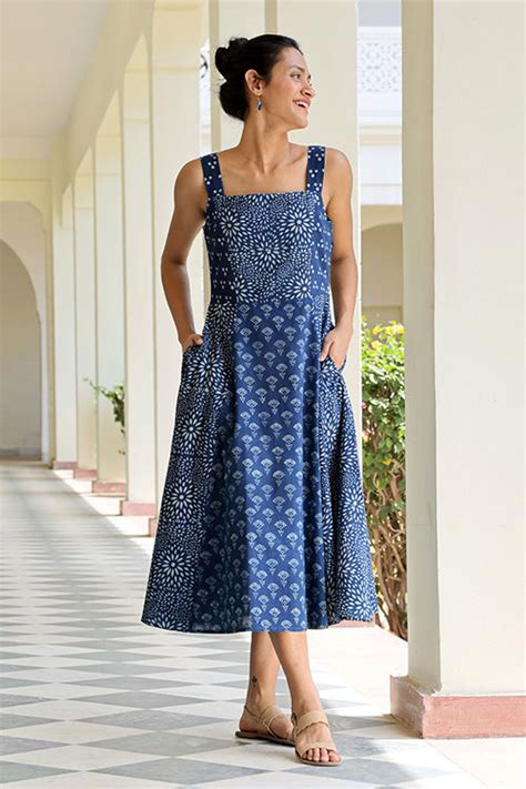 Okhai 'Indigo Spirit' Pure Cotton Hand Block Printed Dress – Okhaistore