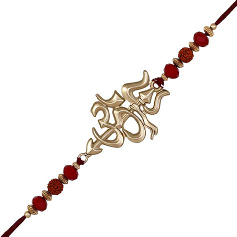 Buy Mahi Rose Gold Plated OM and Trishul Rakhi with Rudraksha for ...