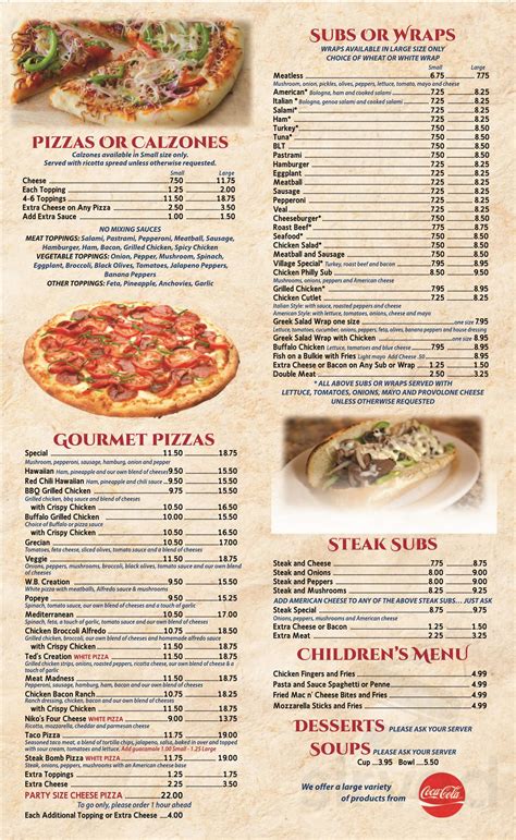 Village Pizza Restaurant menu in Sturbridge, Massachusetts, USA