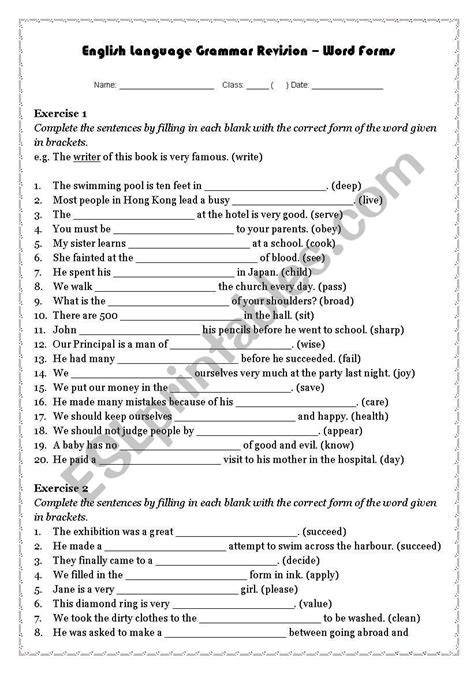 Word Form Exercise .Pdf 的图像结果
