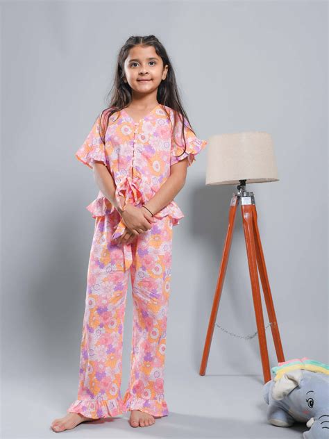 Multicolor Floral Printed Cotton Kids Co-ords Set