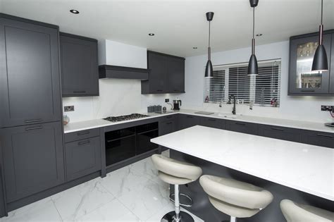Graphite Dark Grey Kitchen with White Worktops
