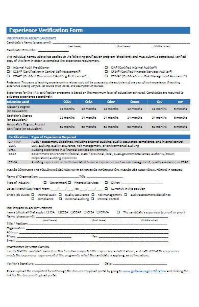 Image result for Verification Form Example