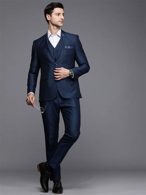 Theme Men Navy Blue Solid Single Breasted Slim Fit 3 Piece Formal Suit ...