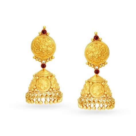 Traditional 22 Karat Yellow Gold Beaded Jhumkas