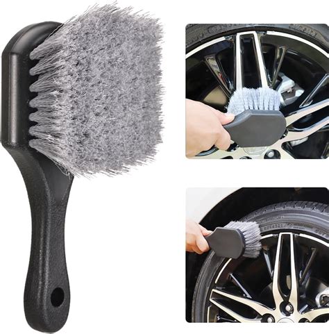 Amazon.com: QWORK Short Handle Tire and Wheel Brush for Car Rim, Soft Bristles for Gentle ...