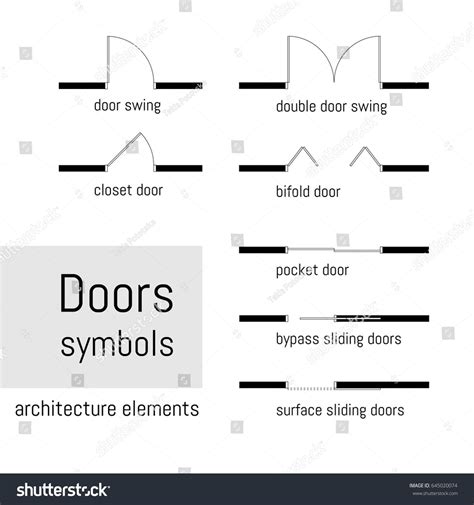 Set of simple vector door, sliding doors. Top view, construction ...