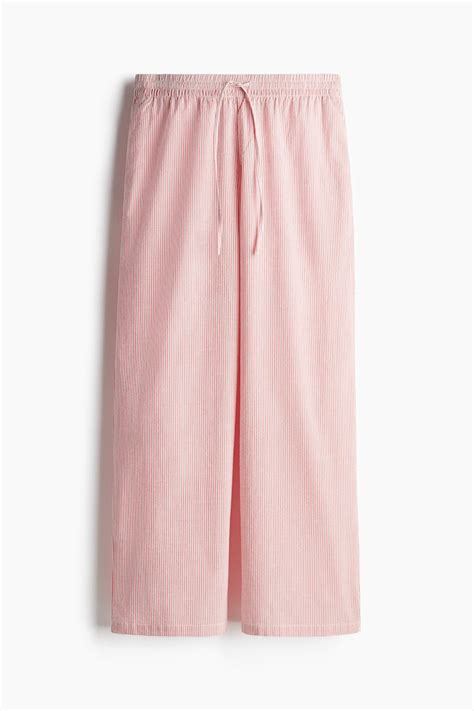 Women's Red/White striped Seersucker drawstring trousers | H&M IN