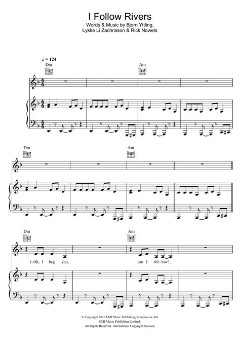 I Follow Rivers by Lykke Li Sheet Music for Piano, Vocal & Guitar ...