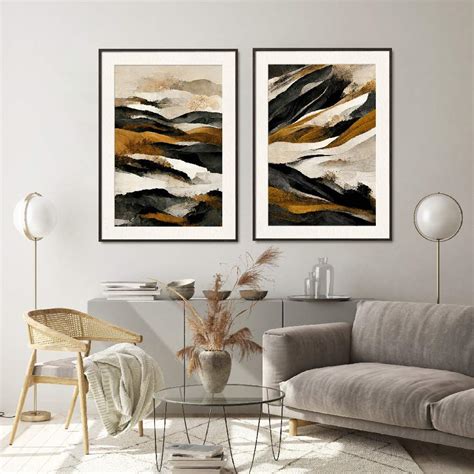 Framed Wall Art Painting Set of 2 on Paper, Titled: Rough Mountains ...