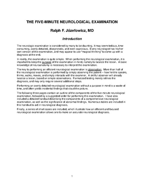 5 minute neuro exam handout - THE FIVE-MINUTE NEUROLOGICAL EXAMINATION ...
