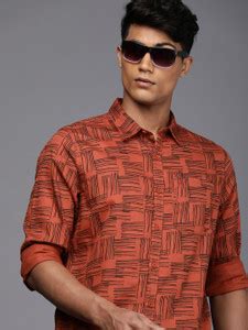 WROGN Men Checkered Casual Orange Shirt - Buy WROGN Men Checkered ...