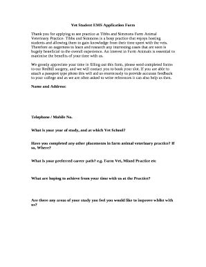 Vet Student EMS Application Doc Template | pdfFiller